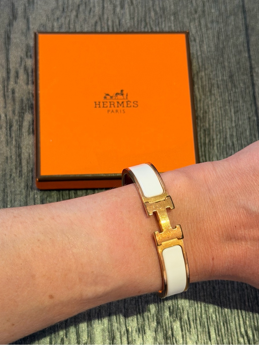 Hermes Clic H Bracelet in White and Gold